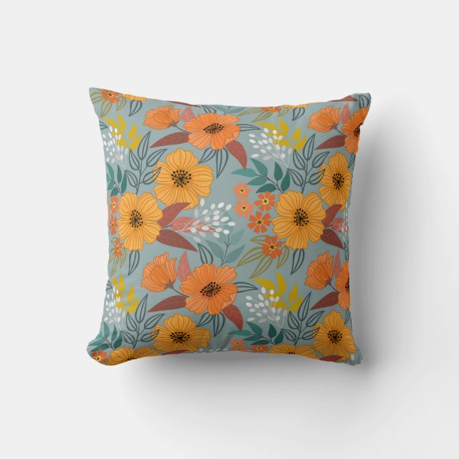 Colourful hand draw flowers seamless pattern throw pillow (Front)