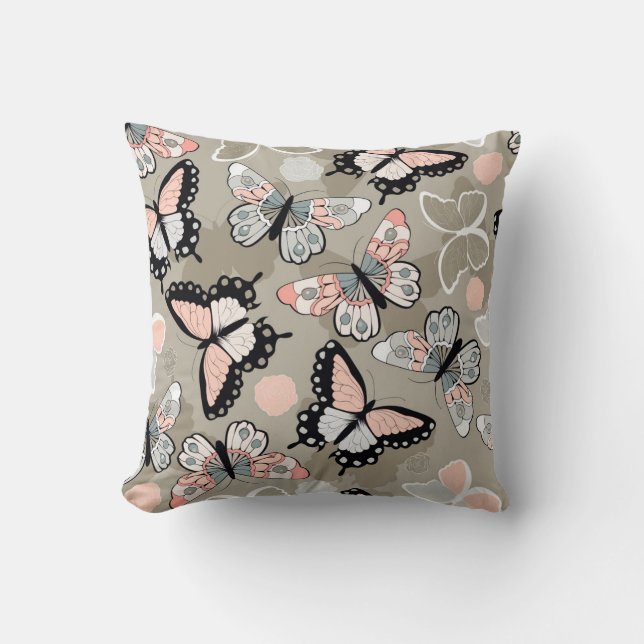 Colourful Hand Drawn Butterflies Throw Pillow (Front)