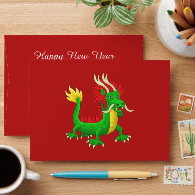 Colourful Hand Drawn Chinese Dragon Envelope (Desk)