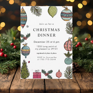 Colourful Hand-Drawn Christmas Dinner  Invitation