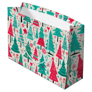 Colourful Hand Drawn Christmas Tree Pattern  Large Gift Bag