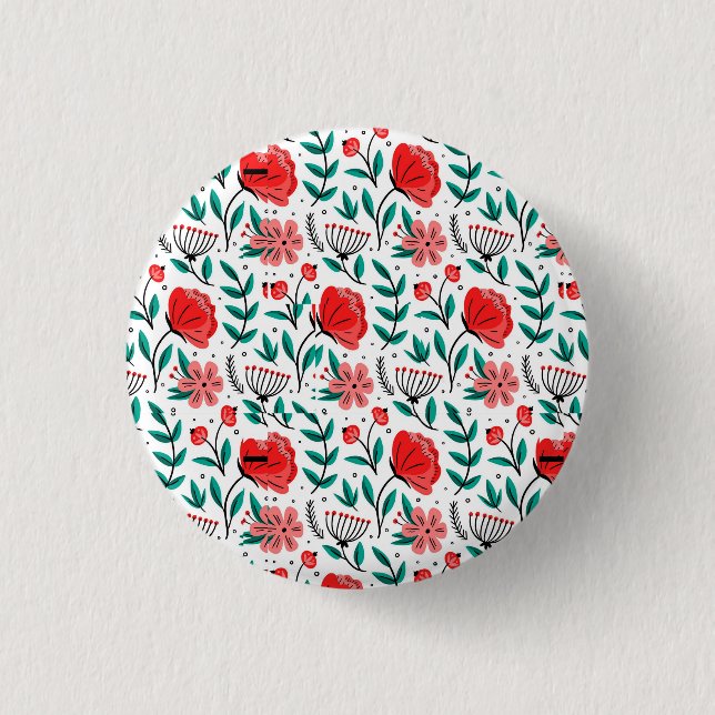 Colourful Hand Drawn Floral Pattern. 1 Inch Round Button (Front)