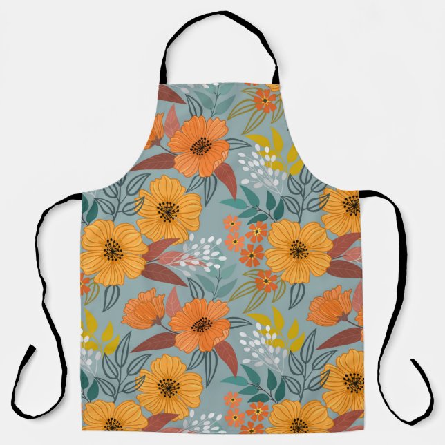 Colourful Hand Drawn Flowers Pattern Apron (Front)
