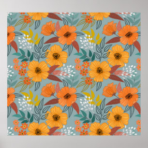 Colourful Hand Drawn Flowers Pattern Poster
