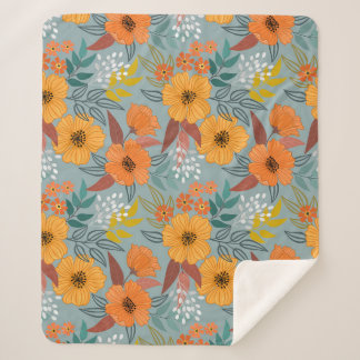 Colourful Hand Drawn Flowers Pattern Sherpa Blanket