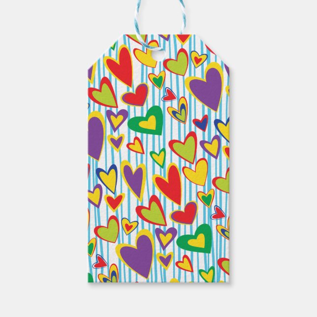 Colourful Hand Drawn Hearts Gift Tag (Front)