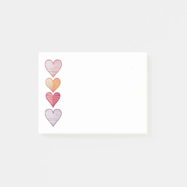Colourful Hand-Drawn Hearts Post-it Notes (Front)