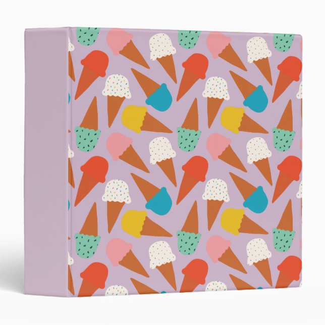 Colourful Hand-Drawn Ice Cream Cone Pattern  Binder (Front/Spine)