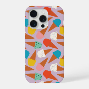 Colourful Hand-Drawn Ice Cream Cone Pattern iPhone 15 Pro Case