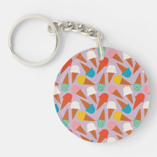 Colourful Hand-Drawn Ice Cream Cone Pattern Keychain