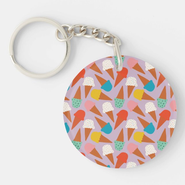 Colourful Hand-Drawn Ice Cream Cone Pattern  Keychain (Front)