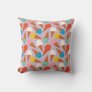 Colourful Hand-Drawn Ice Cream Cone Pattern Throw Pillow