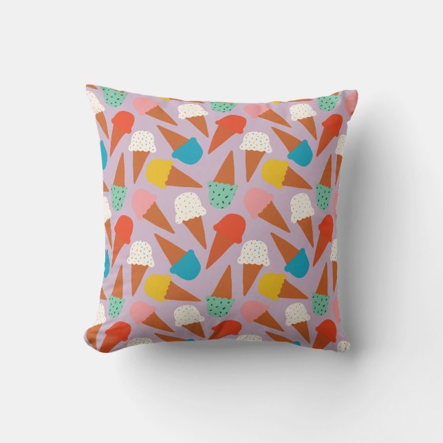 Colourful Hand-Drawn Ice Cream Cone Pattern  Throw Pillow (Front)
