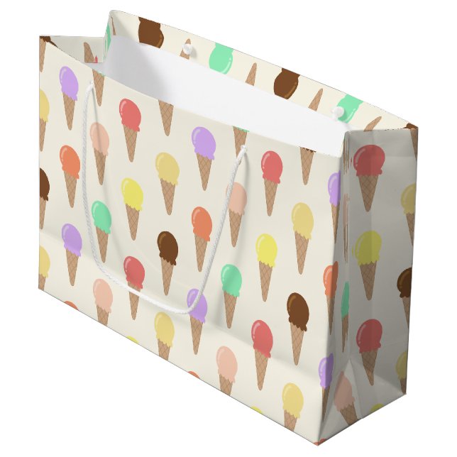 Colourful Hand Drawn Ice Cream Pattern Large Gift Bag (Front Angled)