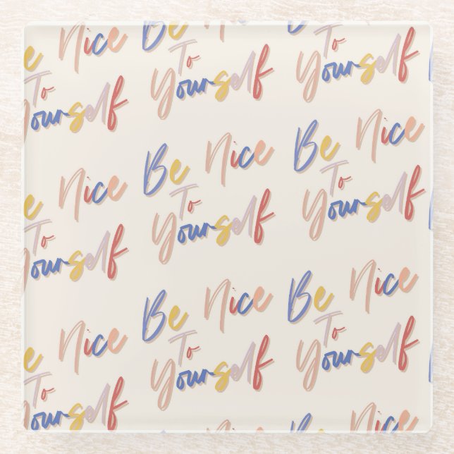 Colourful Hand Drawn Motivational Pattern Glass Coaster (Front)