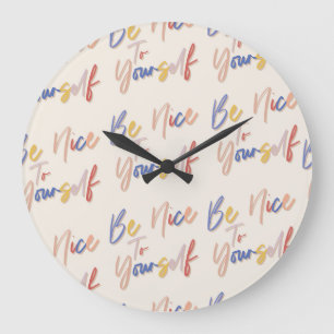 Colourful Hand Drawn Motivational Pattern Large Clock