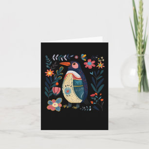 Colourful Hand-drawn Penguin Illustration With Flo Card