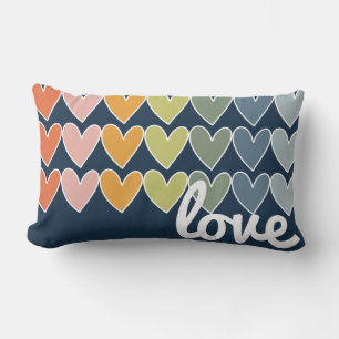 Colourful Hand Drawn Rainbow Hearts Lumbar Pillow