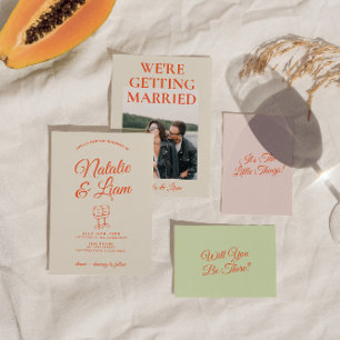 Colourful Hand Drawn Retro Unique Trendy Wedding  Invitation