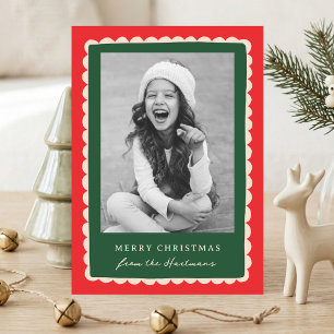 Colourful Hand Drawn Scallop Frame Christmas Photo Holiday Card