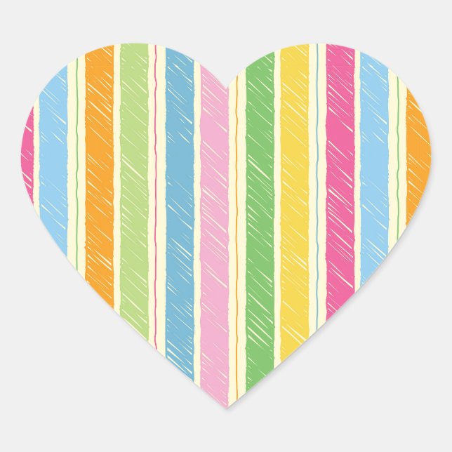 Colourful hand drawn stripes pattern heart sticker (Front)