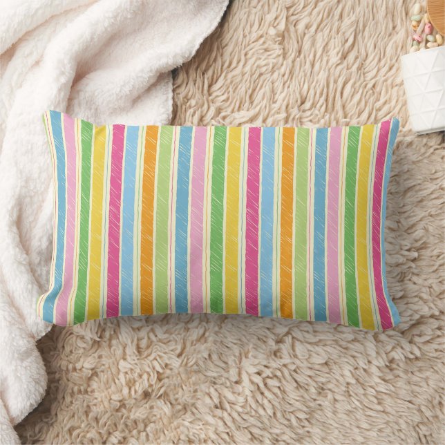 Colourful hand drawn stripes pattern lumbar pillow (Blanket)