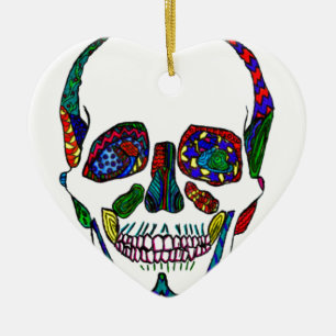Colourful Hand Drawn Sugar Skull Mosaic Ceramic Ornament