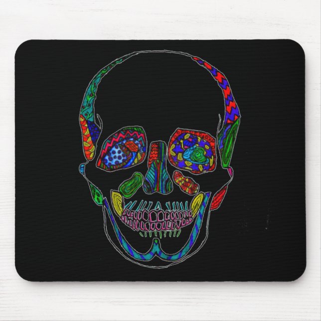 Colourful Hand Drawn Sugar Skull Mosaic Mouse Pad (Front)