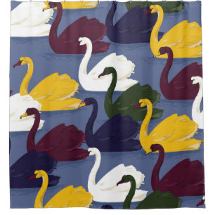 Colourful hand drawn swan bird in the blue lake se