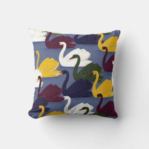 Colourful hand drawn swan bird in the blue lake se throw pillow