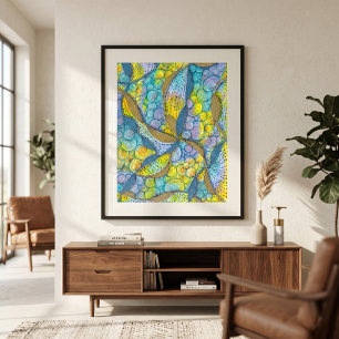 Colourful Hand Drawn Tangled Abstract Swirls Art Poster