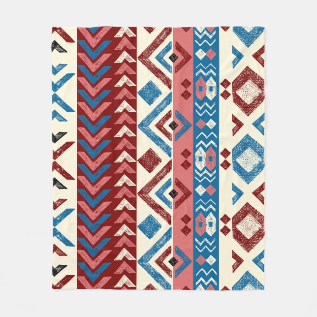 Colourful Hand-Drawn Tribal Pattern Fleece Blanket (Front)