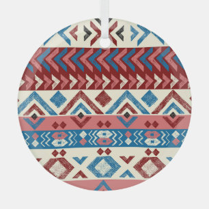 Colourful Hand-Drawn Tribal Pattern Glass Ornament