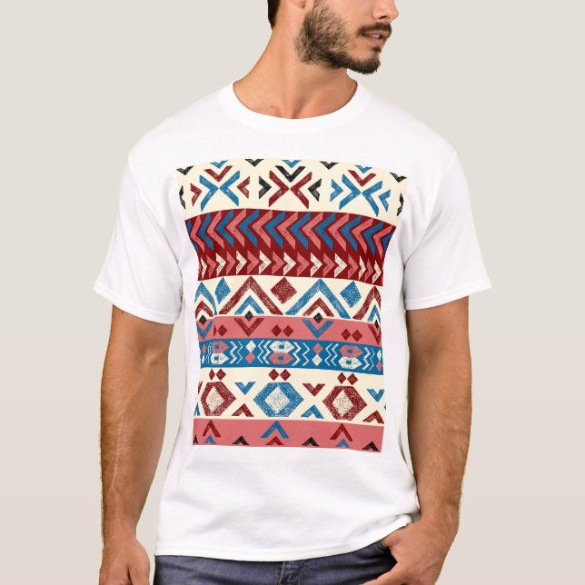Colourful Hand-Drawn Tribal Pattern T-Shirt (Front)