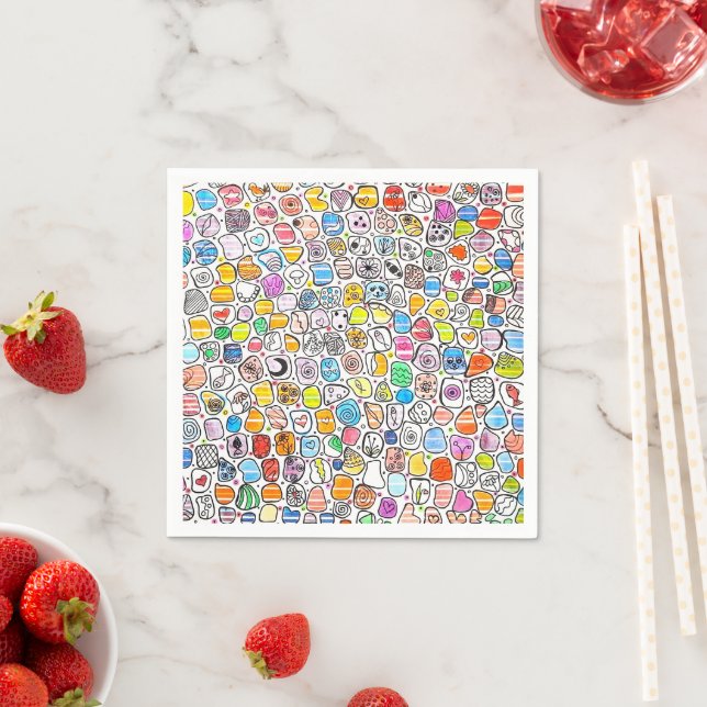 ​Colourful Hand Drawn Whimsical Pattern  Napkin (Insitu)