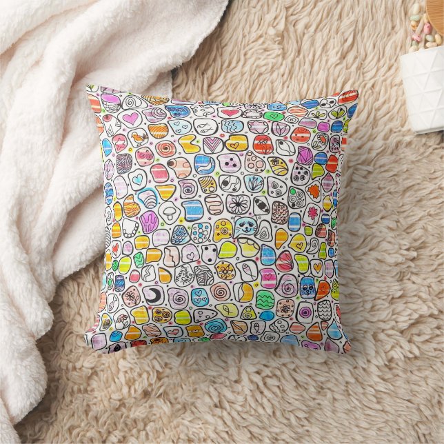 ​Colourful Hand Drawn Whimsical Pattern  Throw Pillow (Blanket)