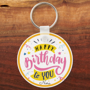 Colourful Hand Lettered Happy Birthday Confetti Keychain