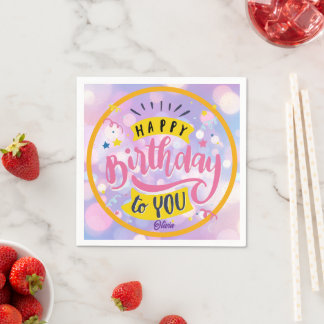 Colourful Hand Lettered Happy Birthday Confetti Napkin