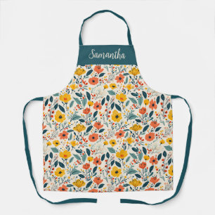 Colourful Hand-painted Floral Flowers  Apron