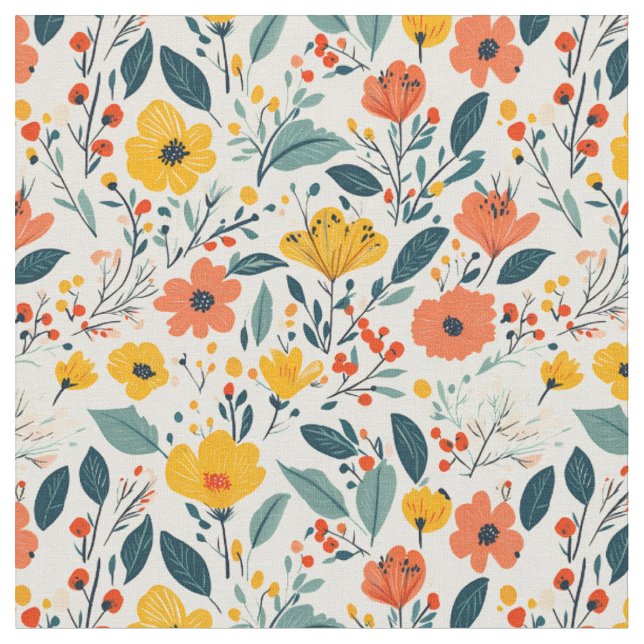 Colourful Hand-painted Floral Flowers Fabric (Close Up)