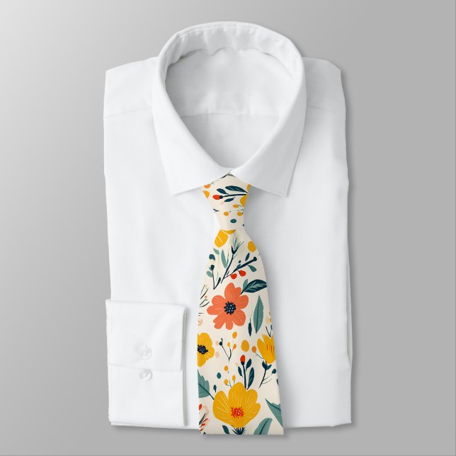 Colourful Hand-painted Floral Flowers  Tie (Tied)