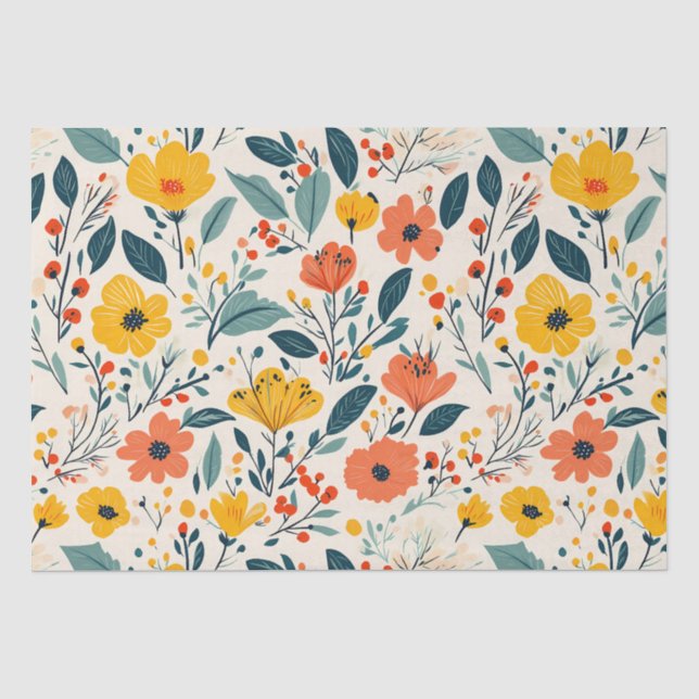 Colourful Hand-painted Floral Flowers  Tissue Paper (Front)