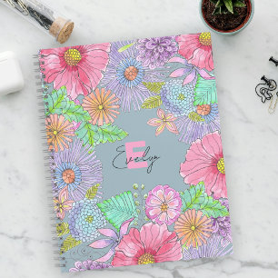 Colourful Hand-Painted Flowers and Leaves Botanica Notebook