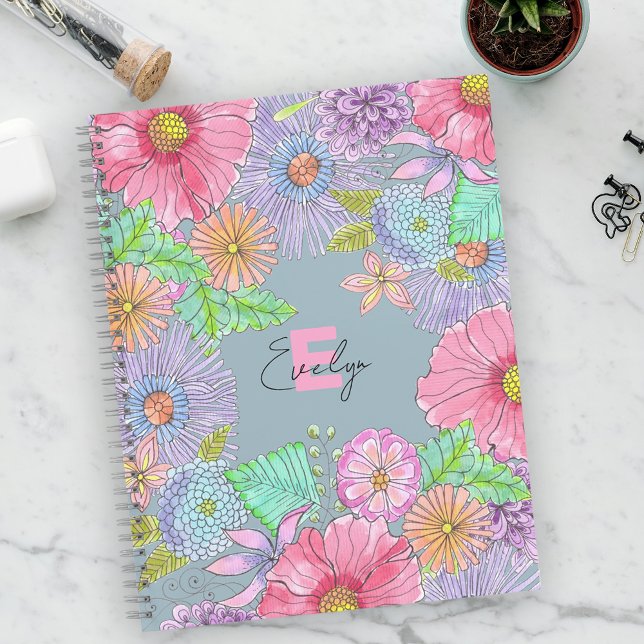 Colourful Hand-Painted Flowers and Leaves Botanica Notebook (Creator Uploaded)