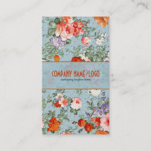 Colourful Hand Painted Retro Flowers-Blue Version Business Card