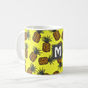 colourful hand painted tropical pineapple pattern coffee mug