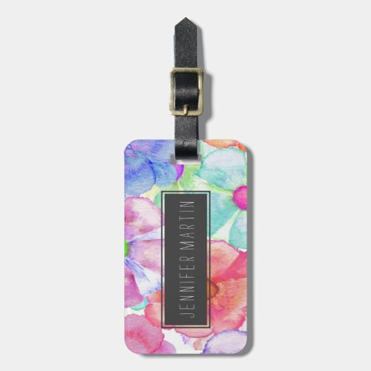 Colourful Hand Painted Watercolor Flowers Luggage Tag