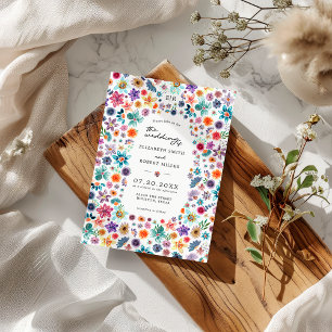 Colourful Hand Painted Wildflower Garden Wedding Invitation