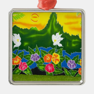 Colourful hand painted wraps.  Moorea, French Metal Ornament