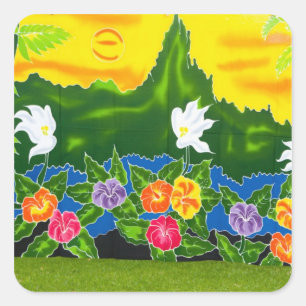 Colourful hand painted wraps.  Moorea, French Square Sticker